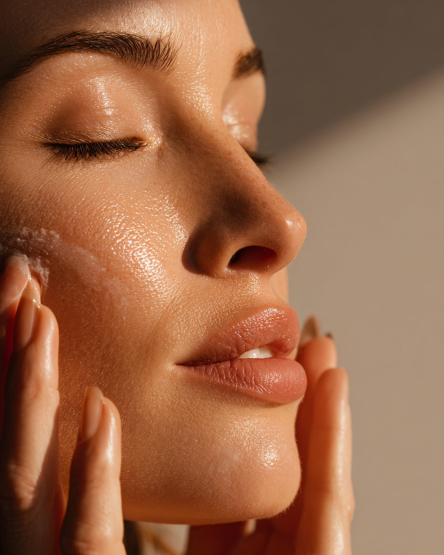 Close-up of a person's face with a soft focus on skin texture.